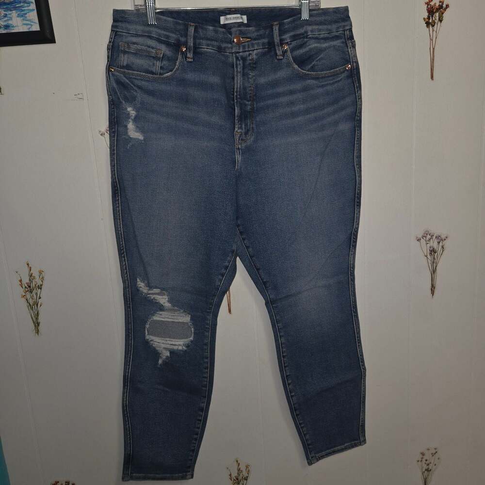 Good American Good Legs Distressed High-Rise Skinny Crop Jeans